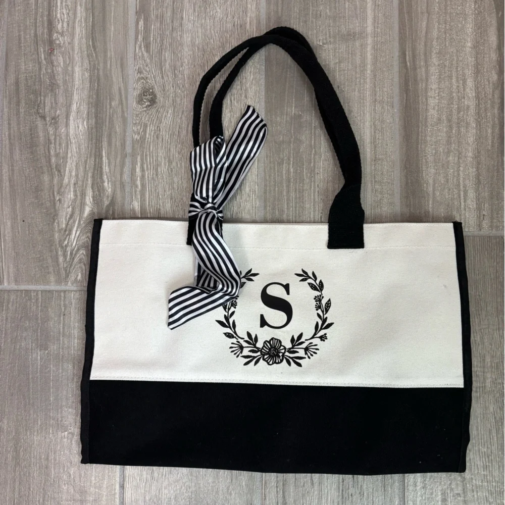 NWOT Black and White Tote Bag with S Monogram